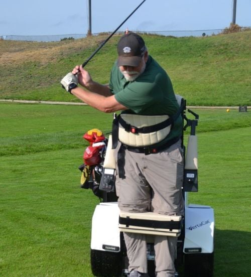 HOPE has made it possible for paraplegics to have a go at golf. They use a special cart called a Vertacat