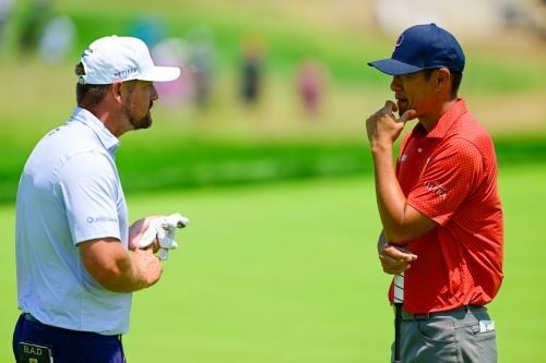 Hahn chatting with fellow NorCal native Bryson DeChambeau