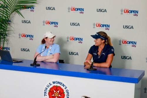 Pine with Lexi Thompson at the 2024 U.S. Womens Open, where Thompson announced her retirement