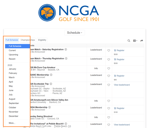 NCGA Master Calendar Monthly Filter