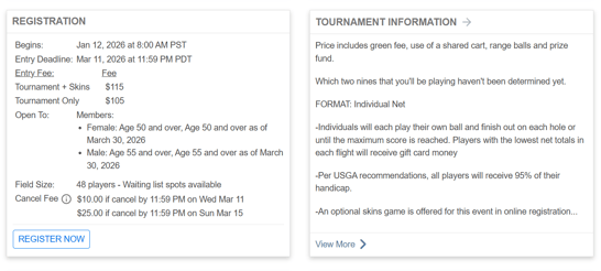 Registration and Tournament Information Cards
